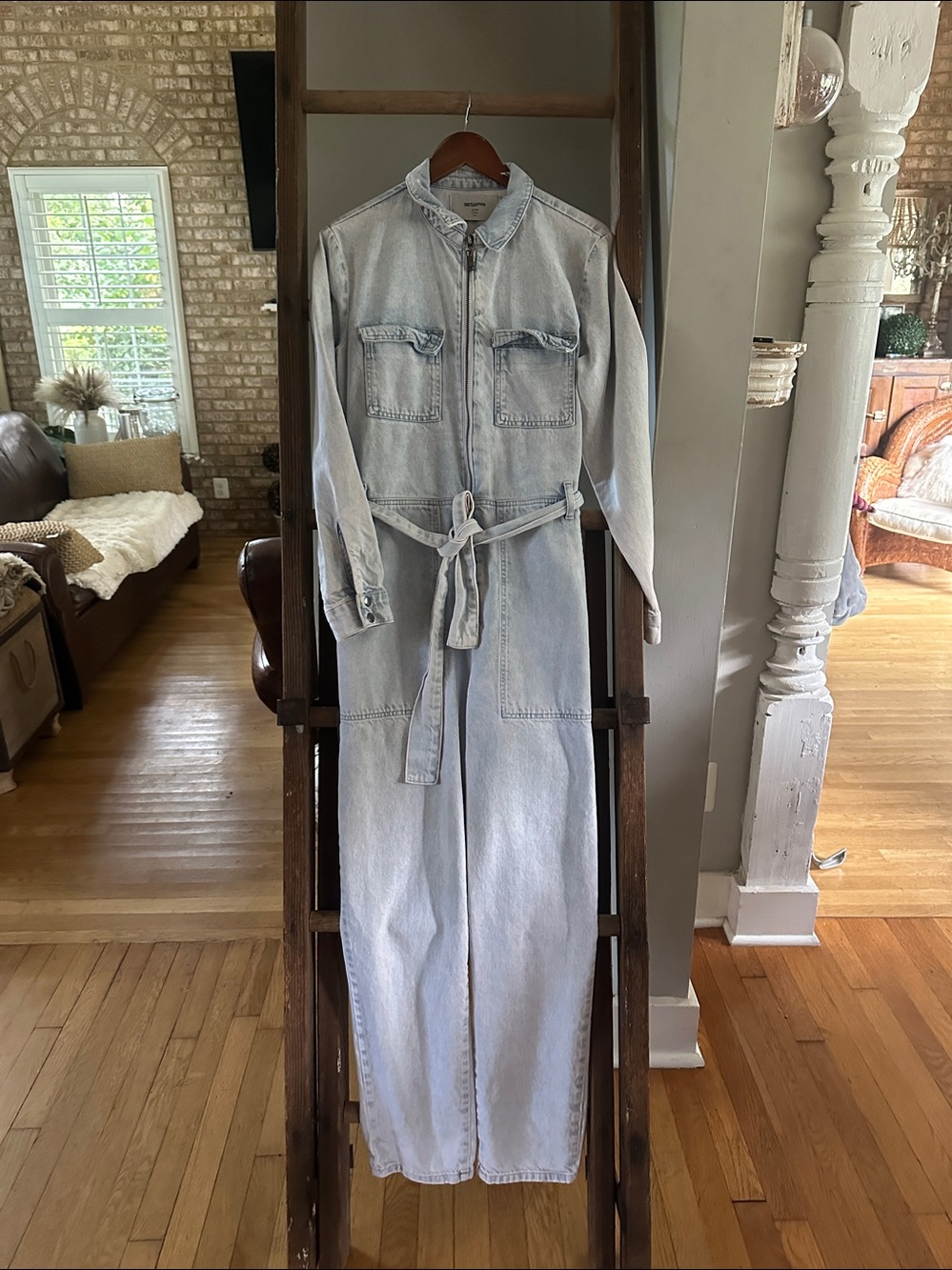 ONE TEASPOON LIGHT WASH BELTED LONG SLEEVE DENIM JUMPSUIT SMALL EXCELLENT